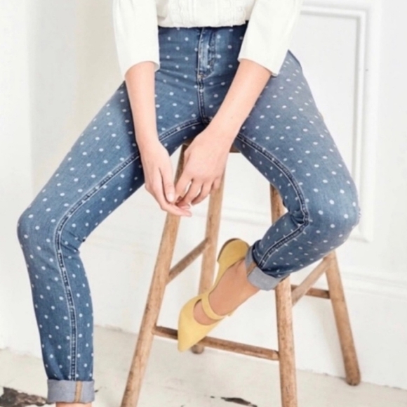 Boden Denim - Boden Blue & White Polka Dot Stretch The Soho Skinny Jeans Women's Size 6